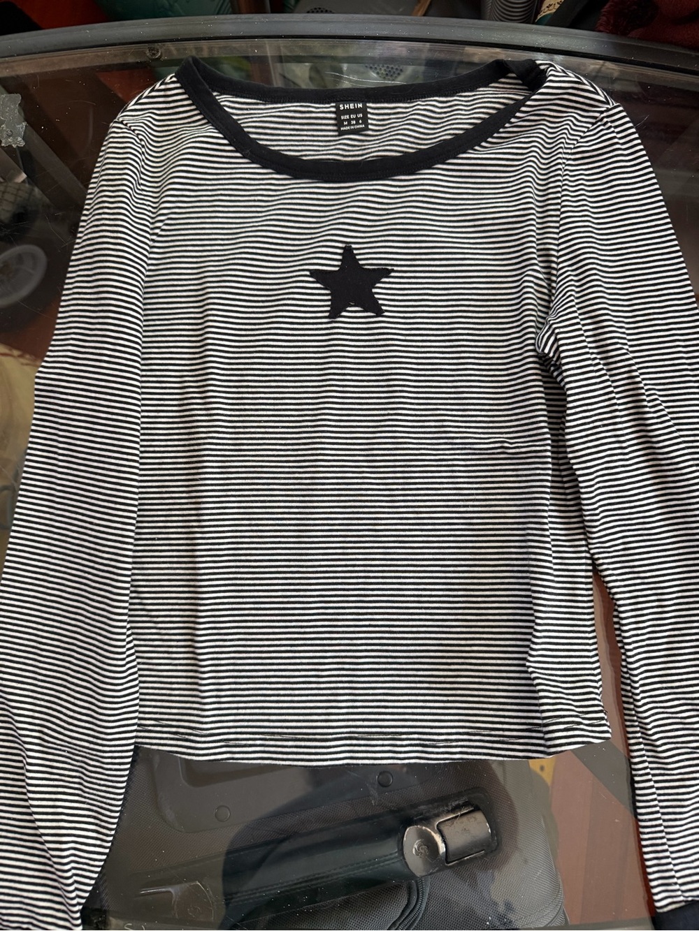SHEIN Black & White Striped Long Sleeve Tee